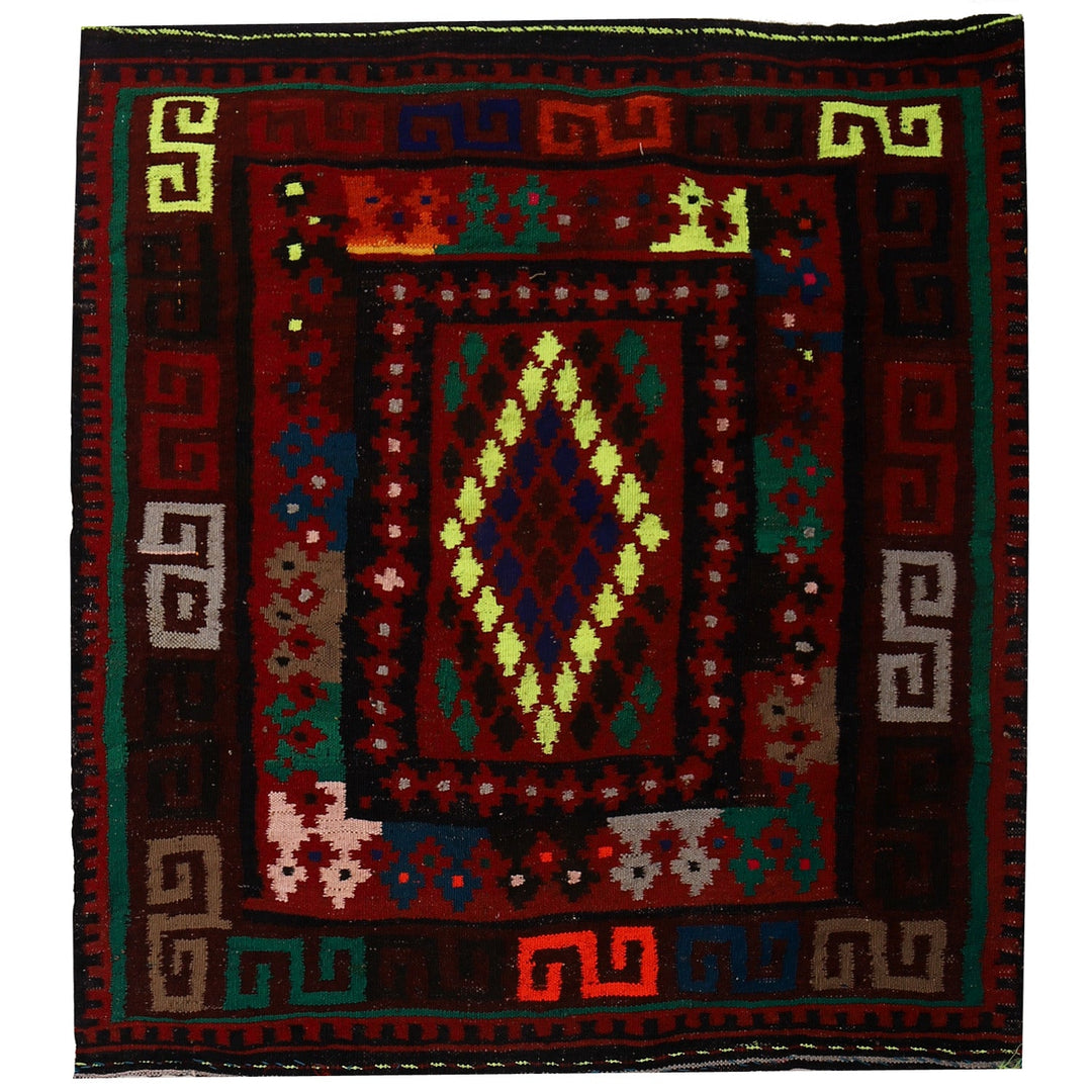 Afghan Suzuni Kilim Rug 3'9" x 4'" Flat-Weave