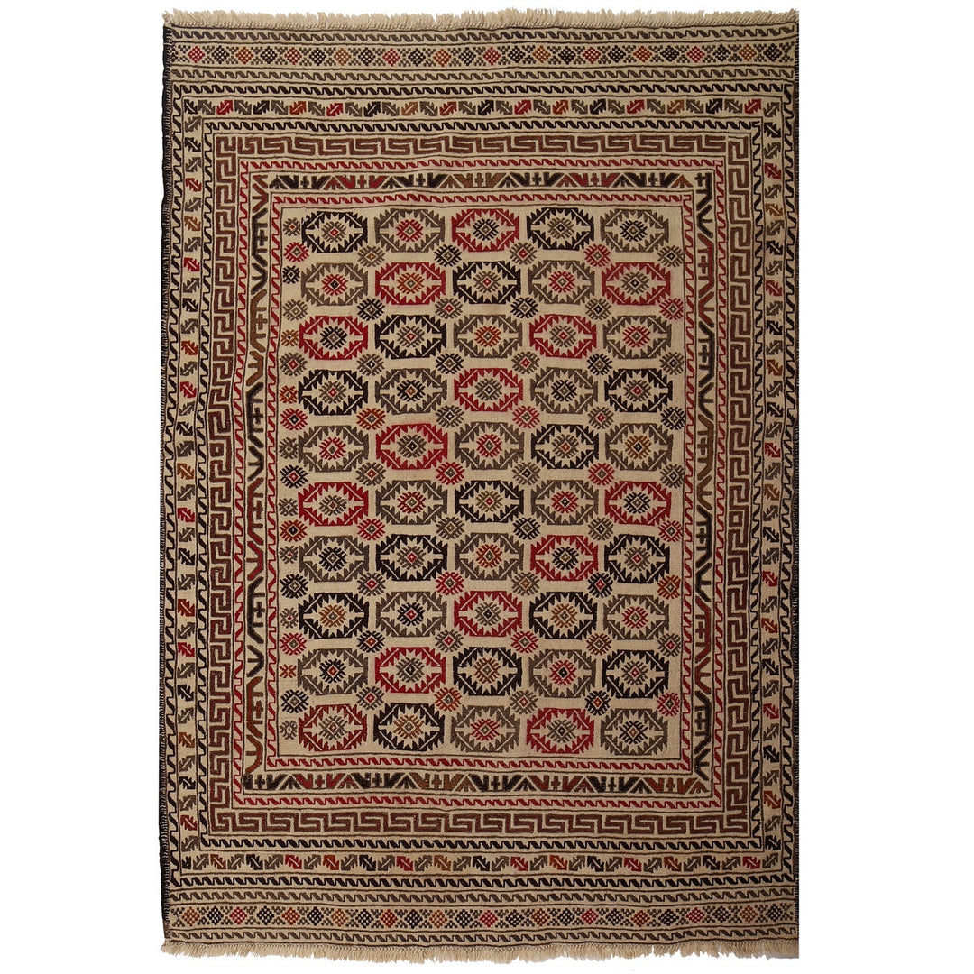 Afghan Soumak Kilim Rug 4'3" x 5'9" Flat-Weave
