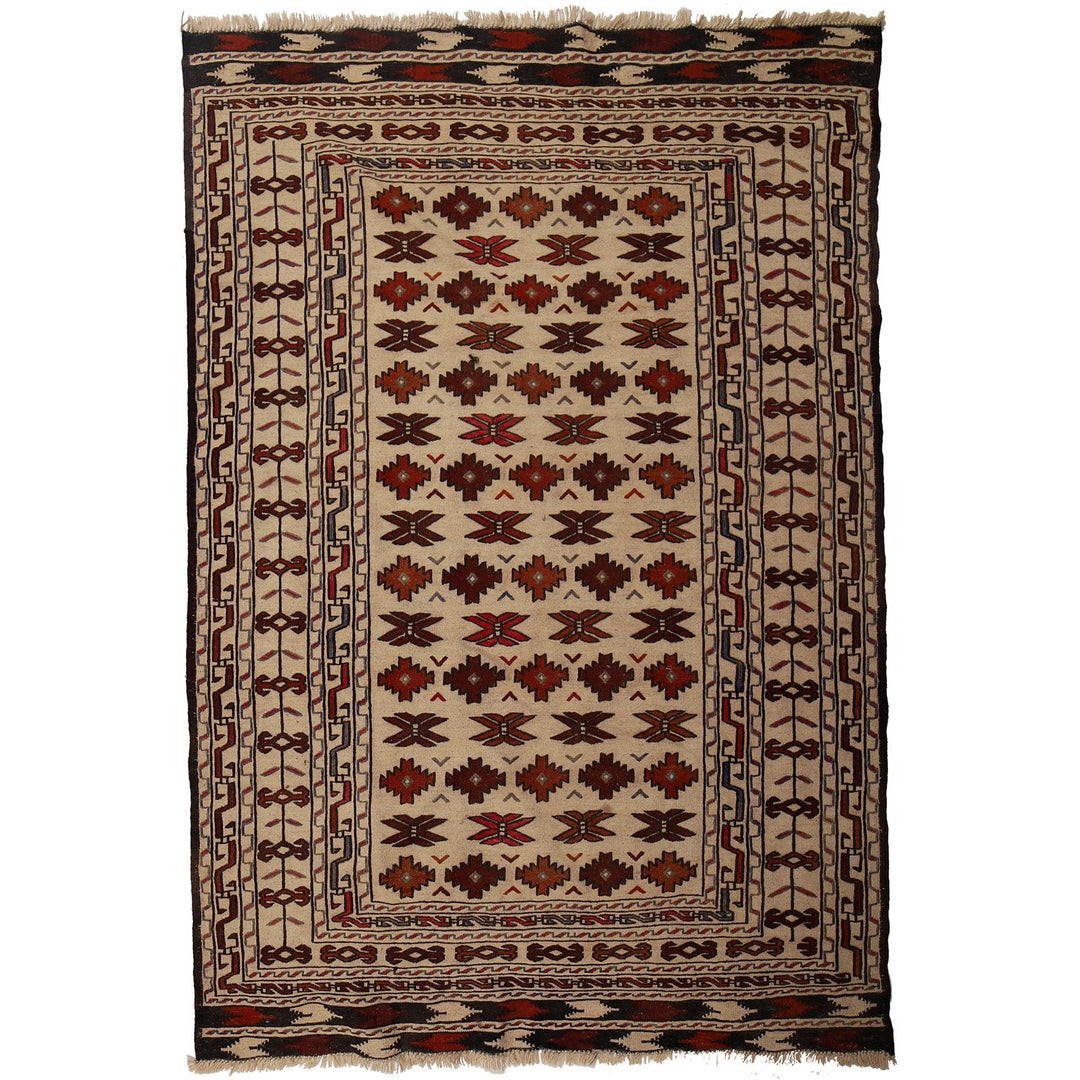 Afghan Soumak Kilim Rug 4'1" x 5'9" Flat-Weave