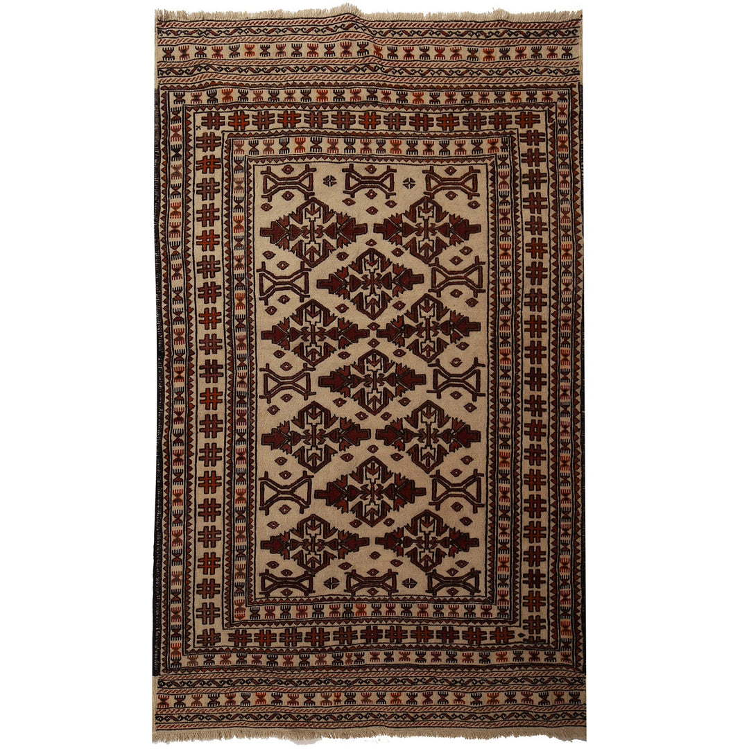 Afghan Soumak Kilim Rug 4'3" x 6'2" Flat-Weave