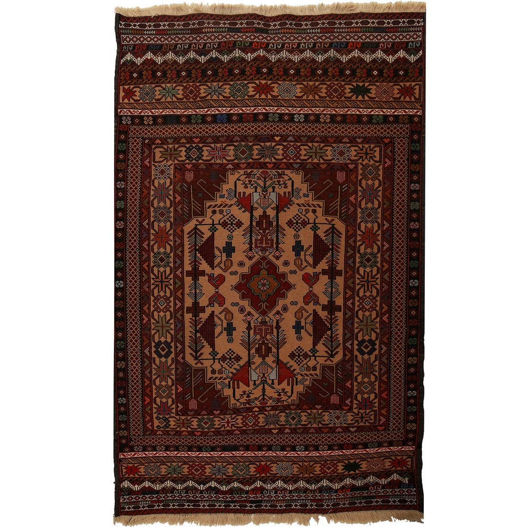 Afghan Maliki Kilim Rug 4'1" x 6'2" Flat-Weave