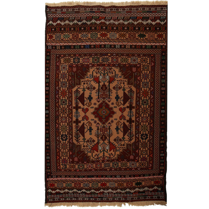 Afghan Maliki Kilim Rug 4'1" x 6'2" Flat-Weave
