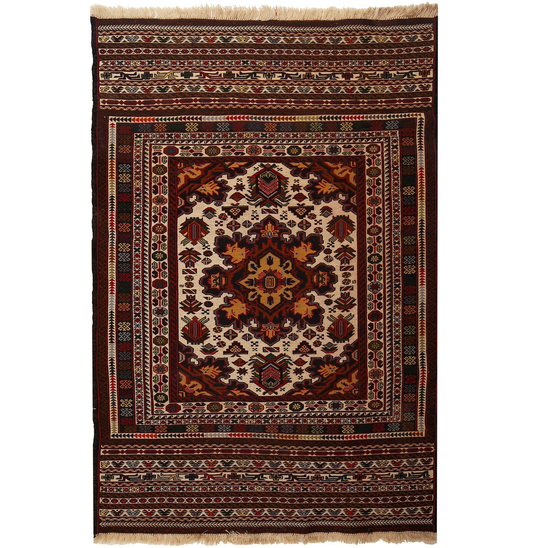 Afghan Maliki Kilim Rug 4'1" x 6'2" Flat-Weave