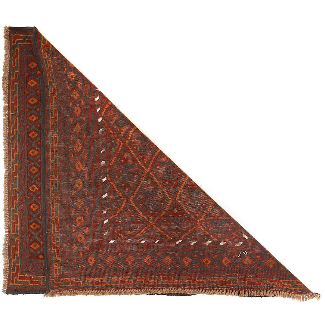 Red Afghan Mashwani Rug 3'3" x 3'7" Hand-Knotted detail