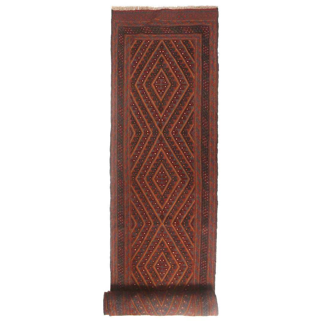 Red Afghan Mashwani Rug 2'6" x 12'4" Hand-Knotted