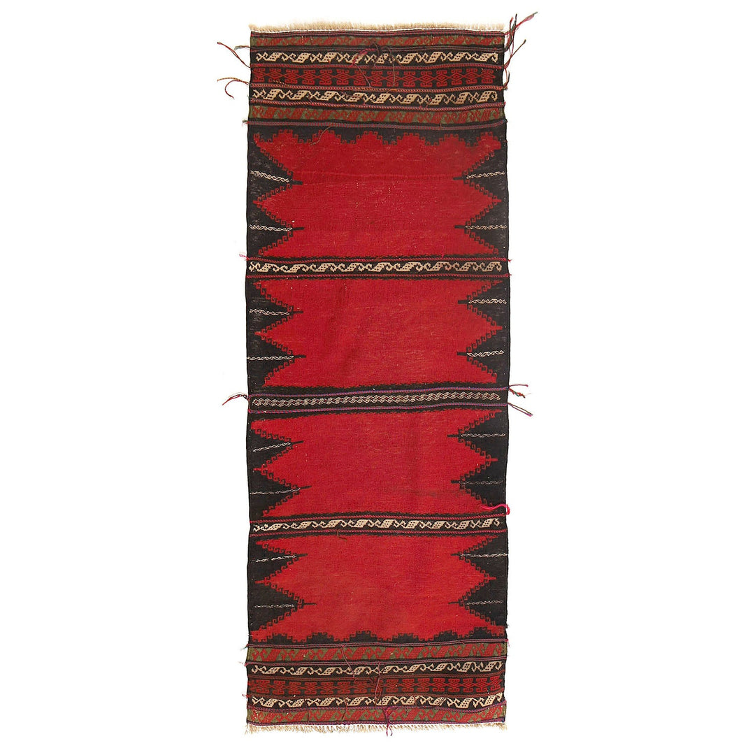 Red Afghan Sufra Kilim Rug 2' x 5'6" Hand-Knotted