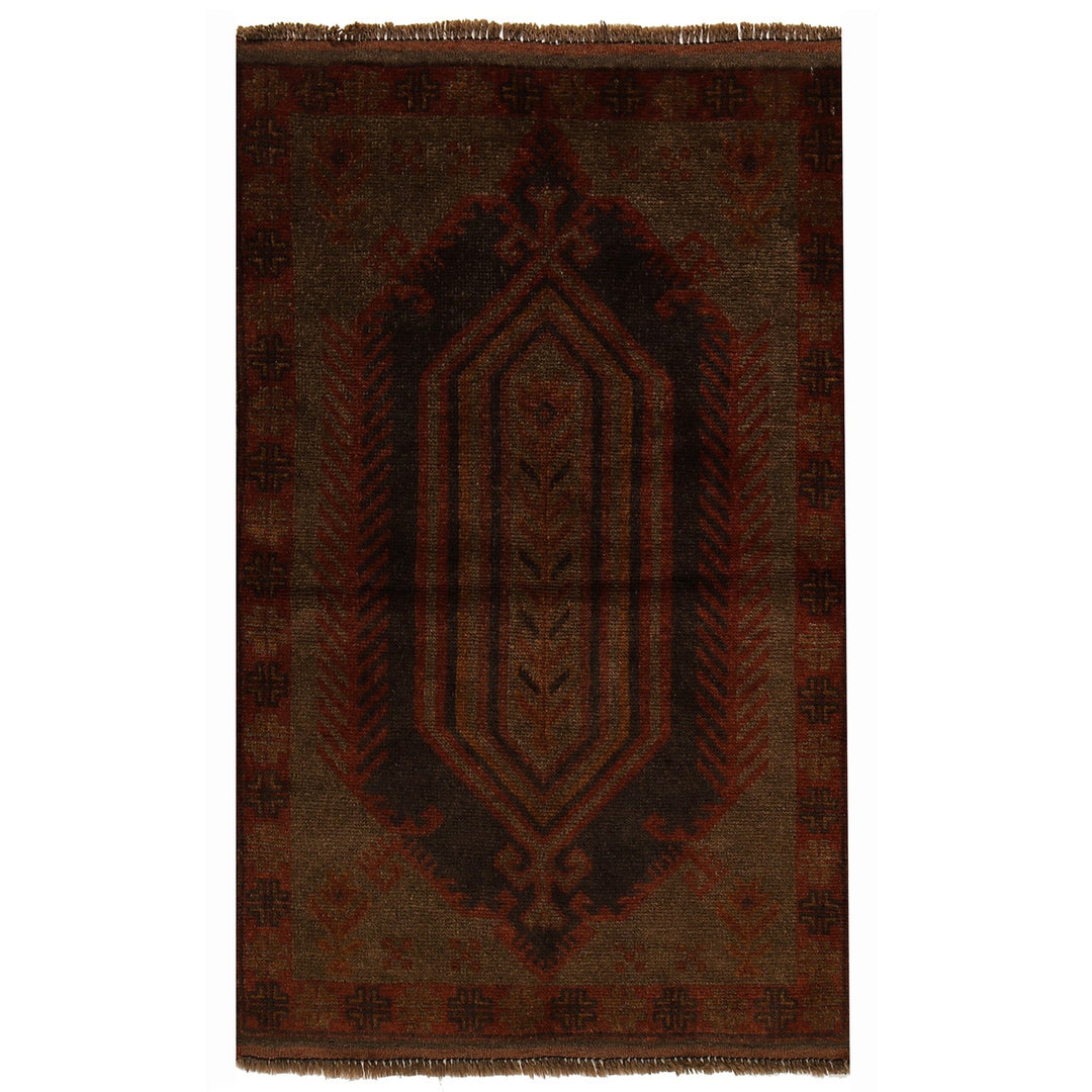 Brown Afghan Baluchi Rug 2'8" x 4'4" Hand-Knotted