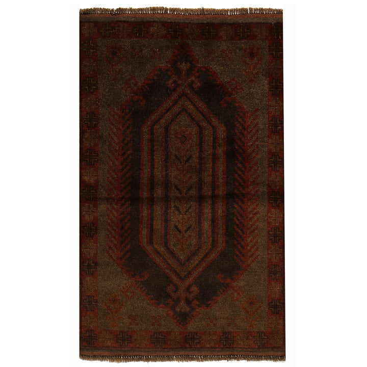 Brown Afghan Baluchi Rug 2'8" x 4'4" Hand-Knotted