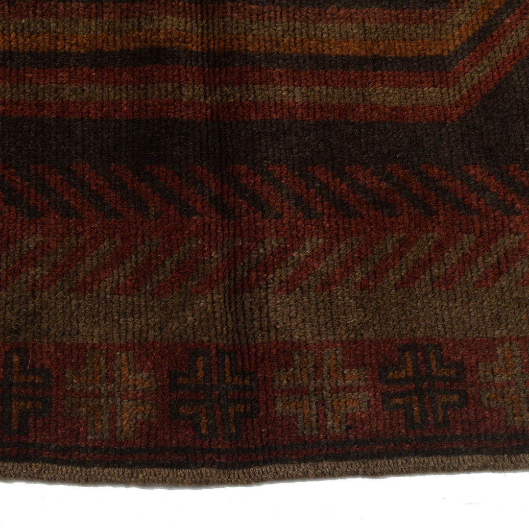 Brown Afghan Baluchi Rug 2'8" x 4'4" Hand-Knotted detail