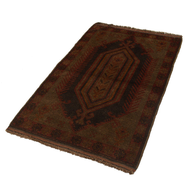 Brown Afghan Baluchi Rug 2'8" x 4'4" Hand-Knotted pattern