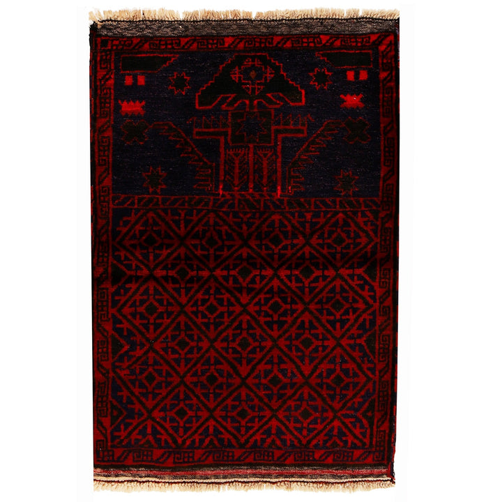 Red Afghan Prayer Rug 2' 8" x 4' 0" Hand-Knotted