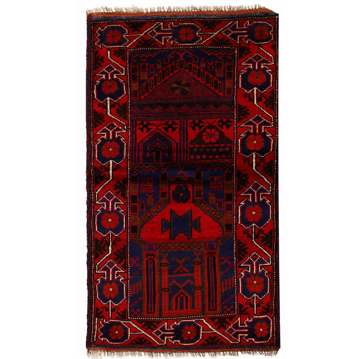 Afghan Prayer Rug 2' 8" x 4' 9" Hand-Knotted
