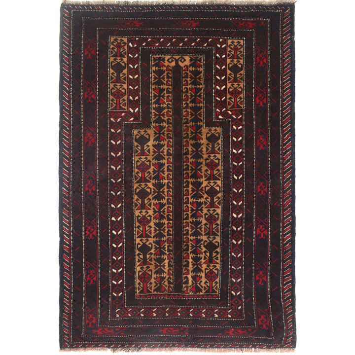 Afghan Prayer Rug 3'1" x 4'5" Hand-Knotted