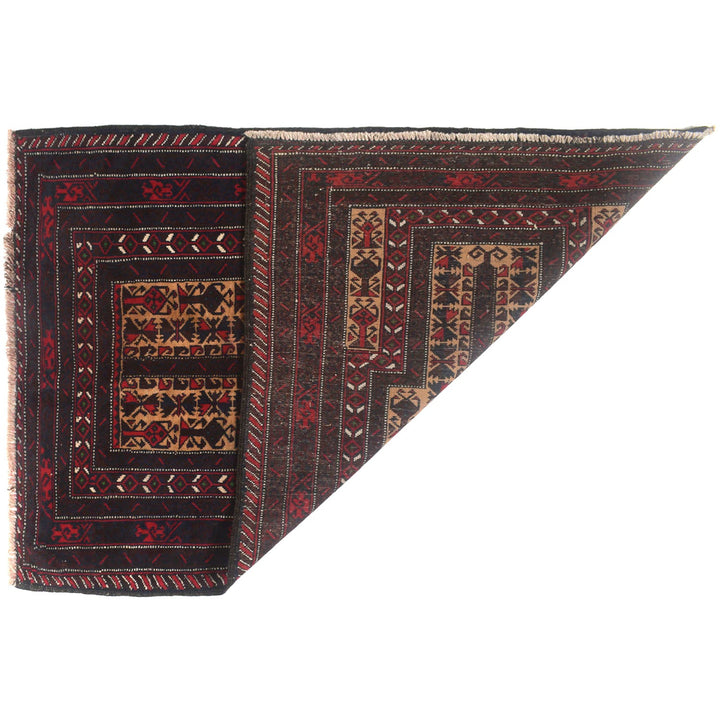 Afghan Prayer Rug 3'1" x 4'5" Hand-Knotted detail