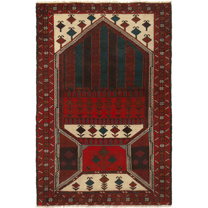 Afghan Prayer Rug 3' x 5'5" Hand-Knotted