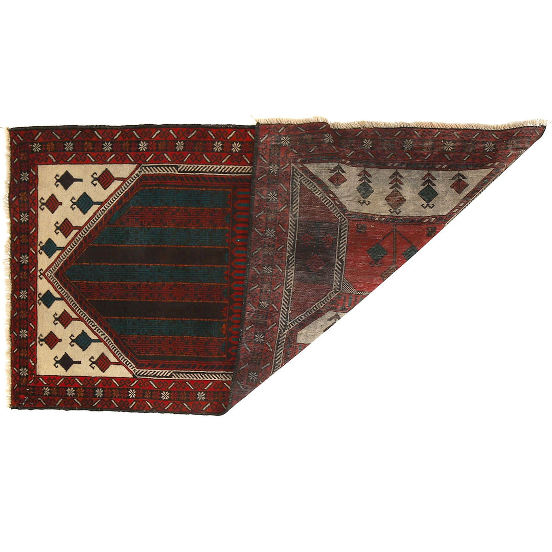 Afghan Prayer Rug 3' x 5'5" Hand-Knotted detail