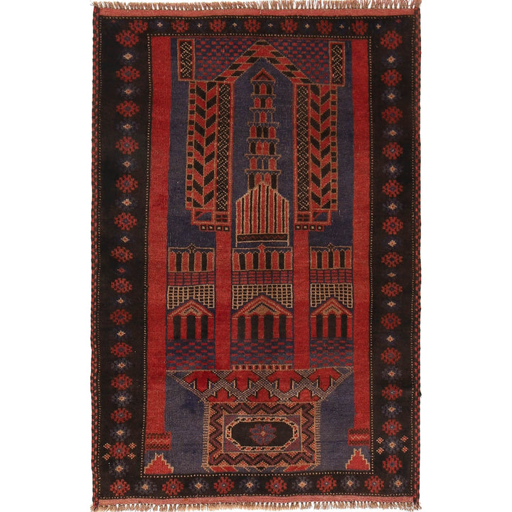 Afghan Prayer Rug 3'1" x 4'5" Hand-Knotted