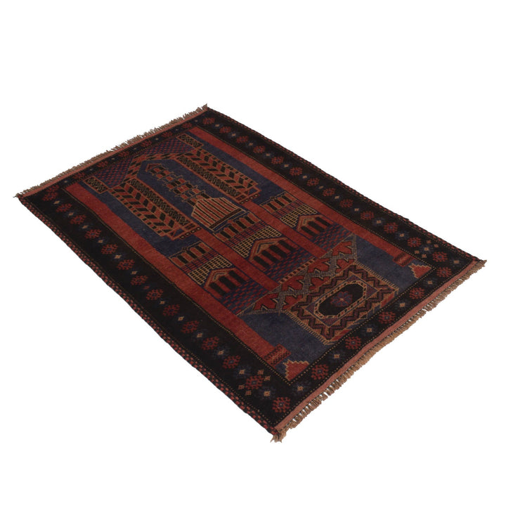 Afghan Prayer Rug 3'1" x 4'5" Hand-Knotted close-up