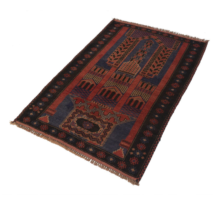 Afghan Prayer Rug 3'1" x 4'5" Hand-Knotted pattern