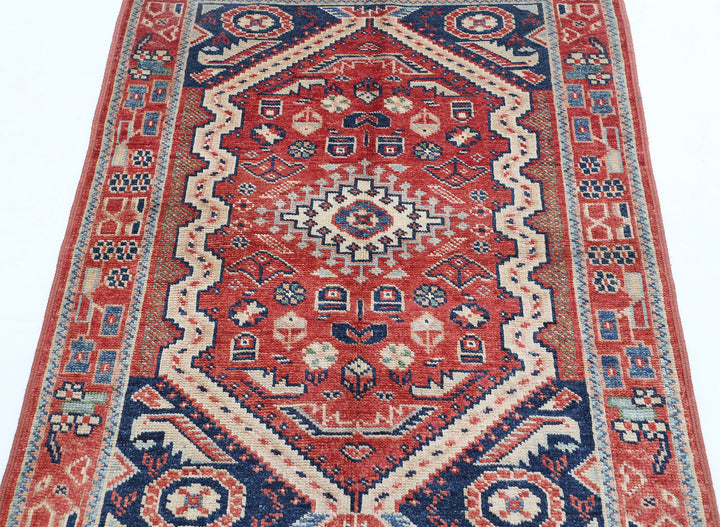 Hand Knotted Tribal Kazak Wool Rug 3' 4" x 4' 4" - No. AT60526