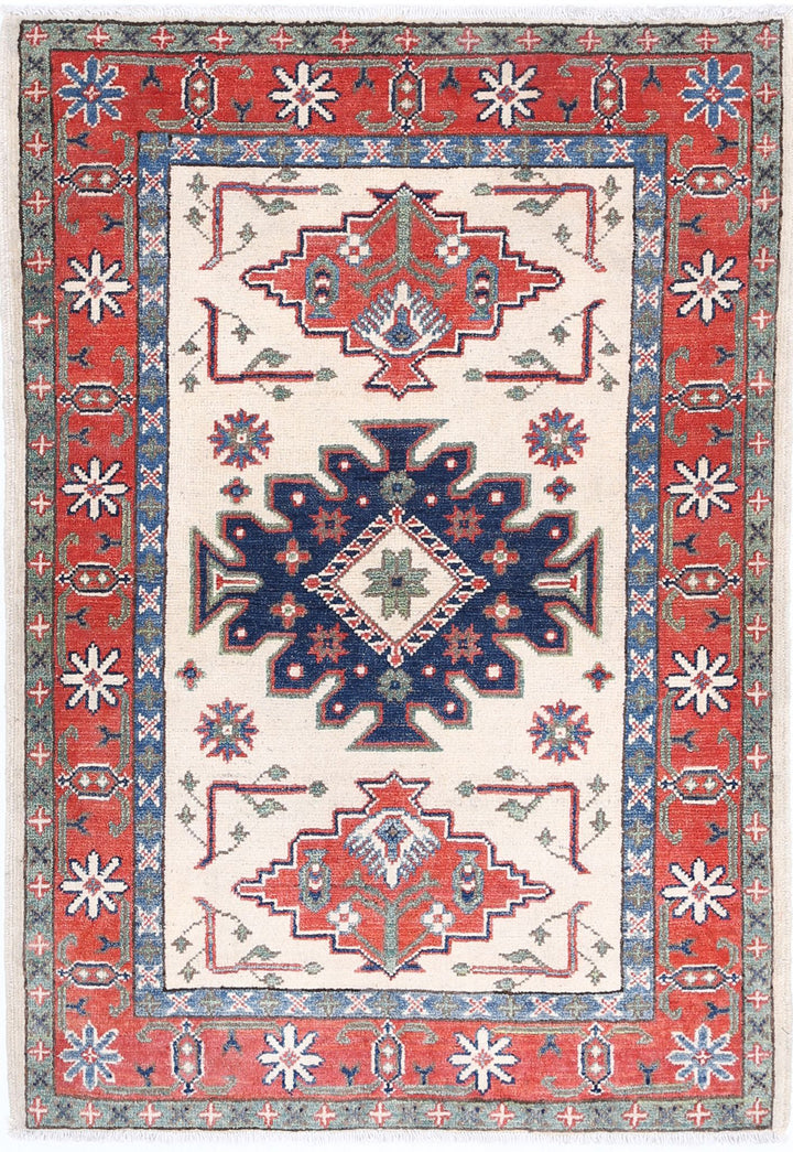 Hand Knotted Tribal Kazak Wool Rug 2' 8" x 3' 11" - No. AT48233