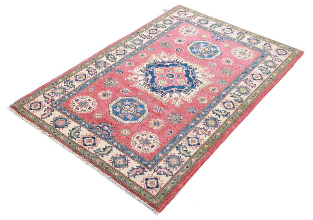 Hand Knotted Tribal Kazak Wool Rug 3' 3" x 4' 10" - No. AT84615