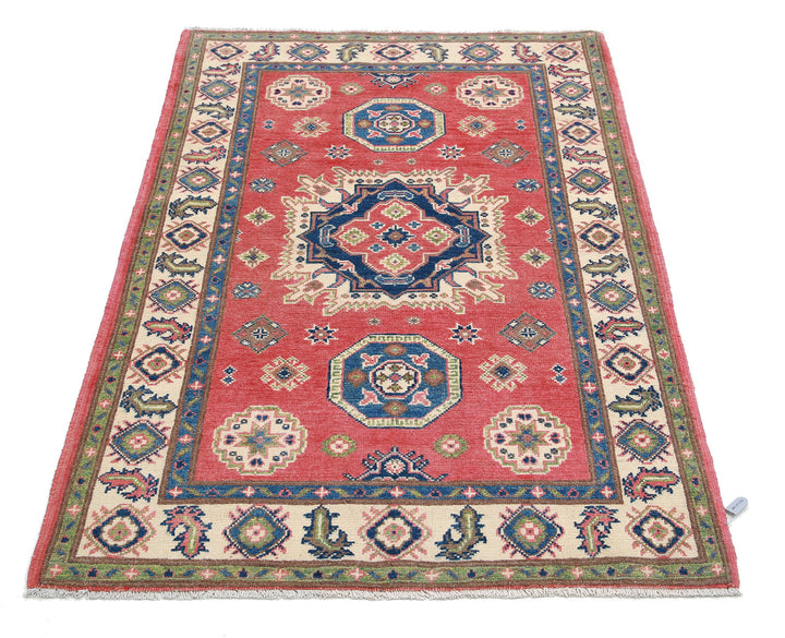 Hand Knotted Tribal Kazak Wool Rug 3' 3" x 4' 10" - No. AT84615