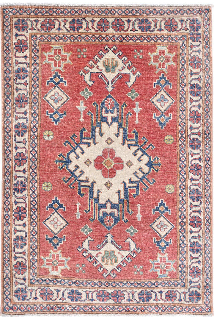 Hand Knotted Tribal Kazak Wool Rug 3' 2" x 4' 8" - No. AT93114
