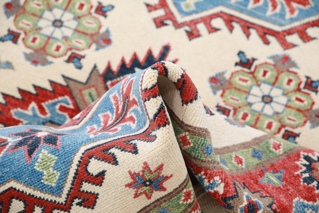 Hand Knotted Tribal Kazak Wool Rug 3' 4" x 4' 10" - No. AT76647