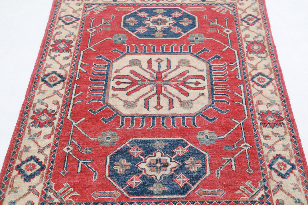 Hand Knotted Tribal Kazak Wool Rug 3' 3" x 4' 8" - No. AT93662