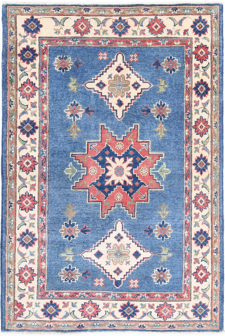 Hand Knotted Tribal Kazak Wool Rug 3' 2" x 4' 9" - No. AT81007