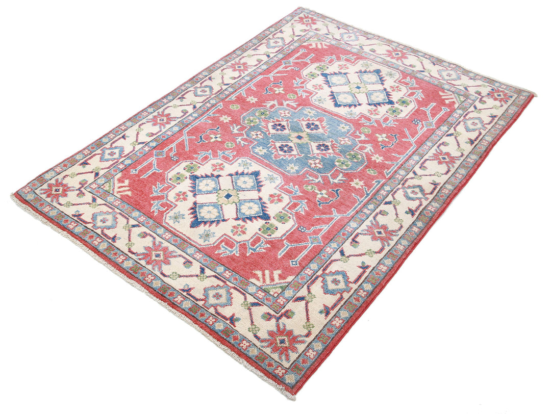 Hand Knotted Tribal Kazak Wool Rug 3' 6" x 4' 11" - No. AT63010