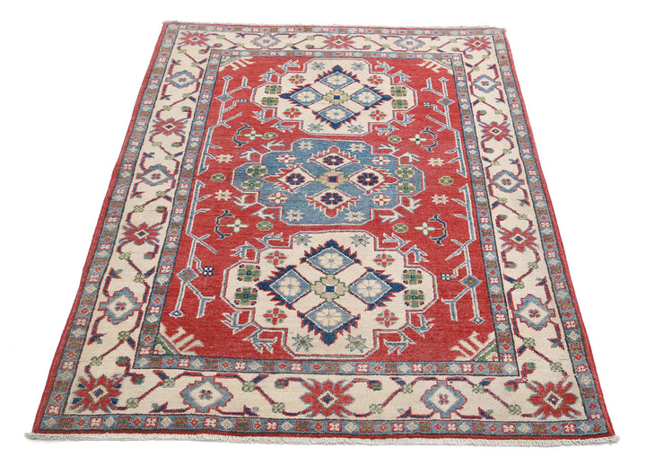 Hand Knotted Tribal Kazak Wool Rug 3' 6" x 4' 11" - No. AT63010