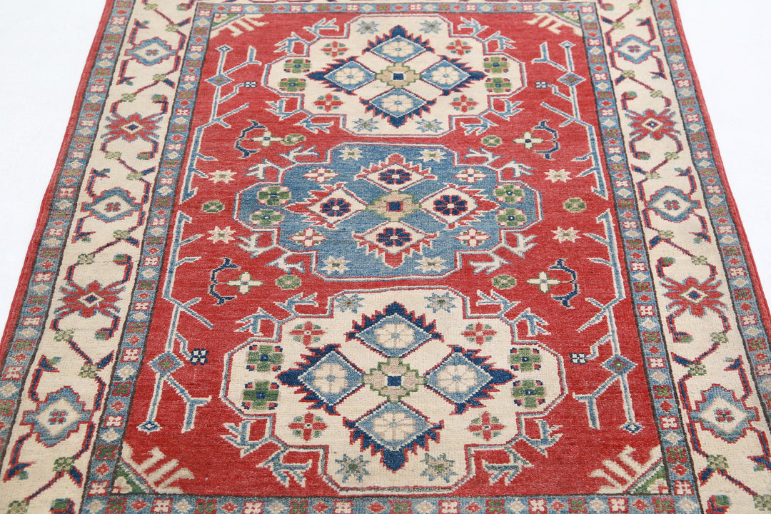 Hand Knotted Tribal Kazak Wool Rug 3' 6" x 4' 11" - No. AT63010