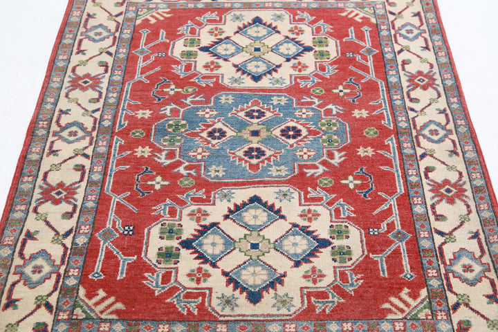 Hand Knotted Tribal Kazak Wool Rug 3' 6" x 4' 11" - No. AT63010