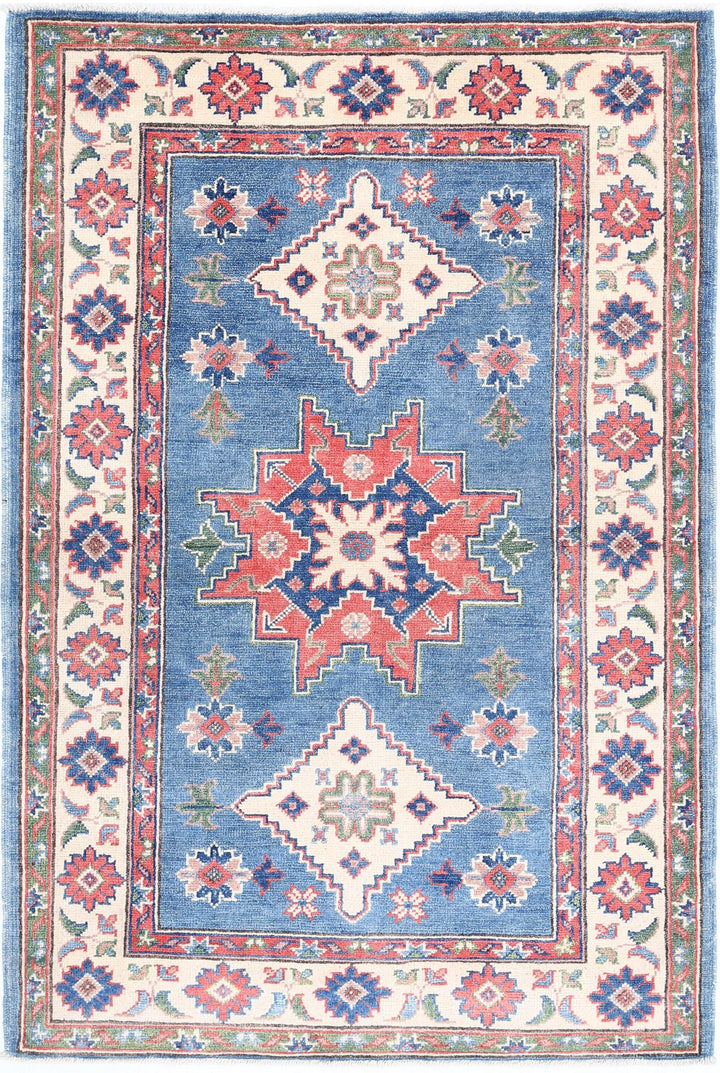 Hand Knotted Tribal Kazak Wool Rug 3' 2" x 4' 10" - No. AT97115