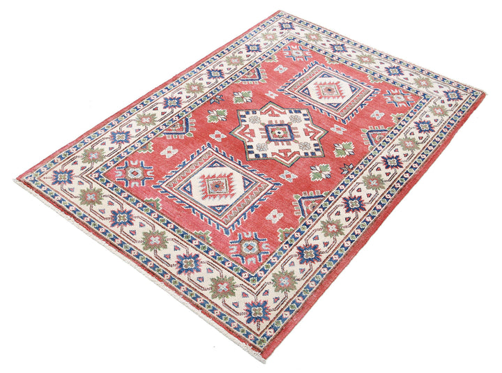Hand Knotted Tribal Kazak Wool Rug 3' 4" x 4' 9" - No. AT66840