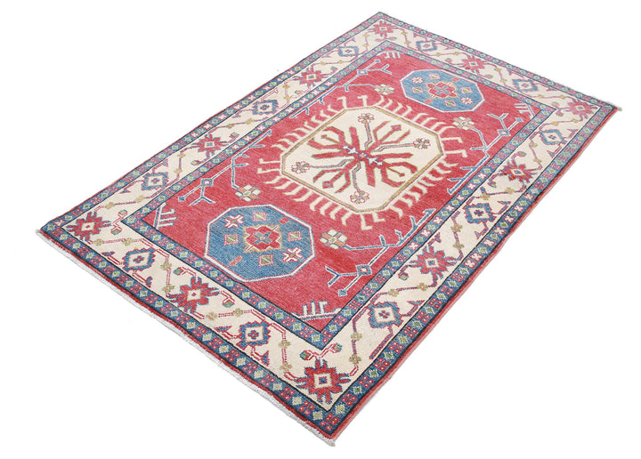 Hand Knotted Tribal Kazak Wool Rug 3' 4" x 5' 3" - No. AT33850