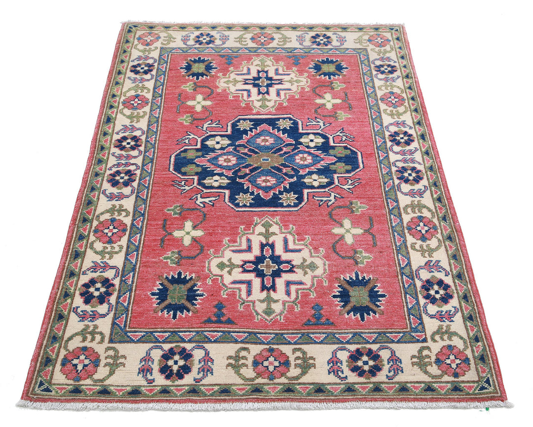 Hand Knotted Tribal Kazak Wool Rug 3' 2" x 4' 8" - No. AT20637
