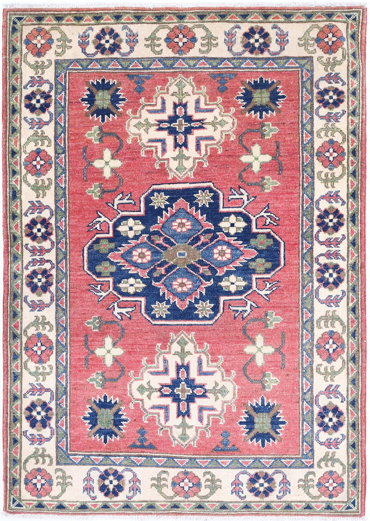 Hand Knotted Tribal Kazak Wool Rug 3' 2" x 4' 8" - No. AT20637