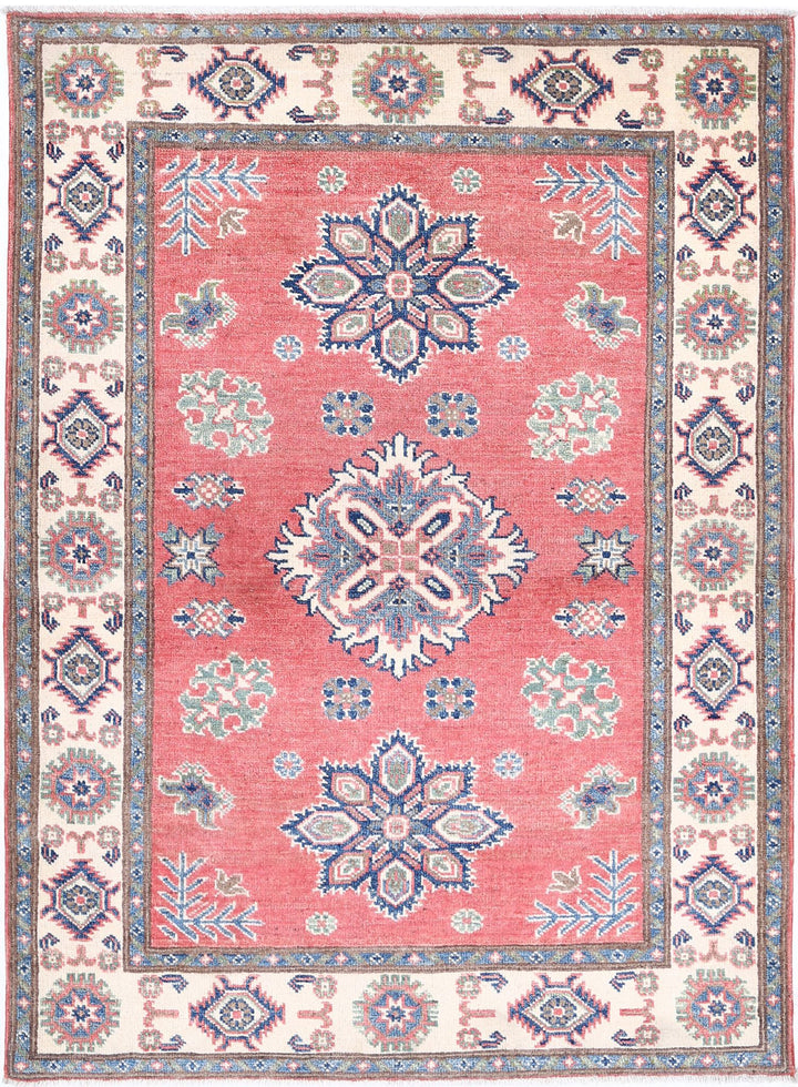 Hand Knotted Tribal Kazak Wool Rug 3' 4" x 4' 7" - No. AT32563