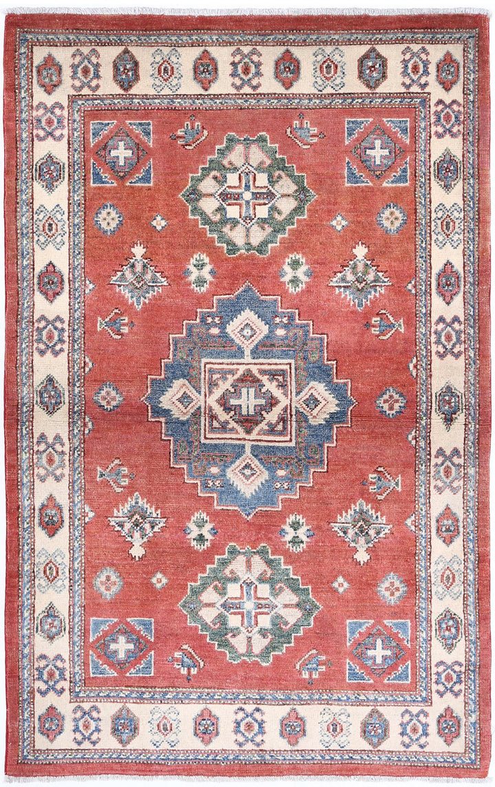 Hand Knotted Tribal Kazak Wool Rug 3' 2" x 4' 11" - No. AT80887