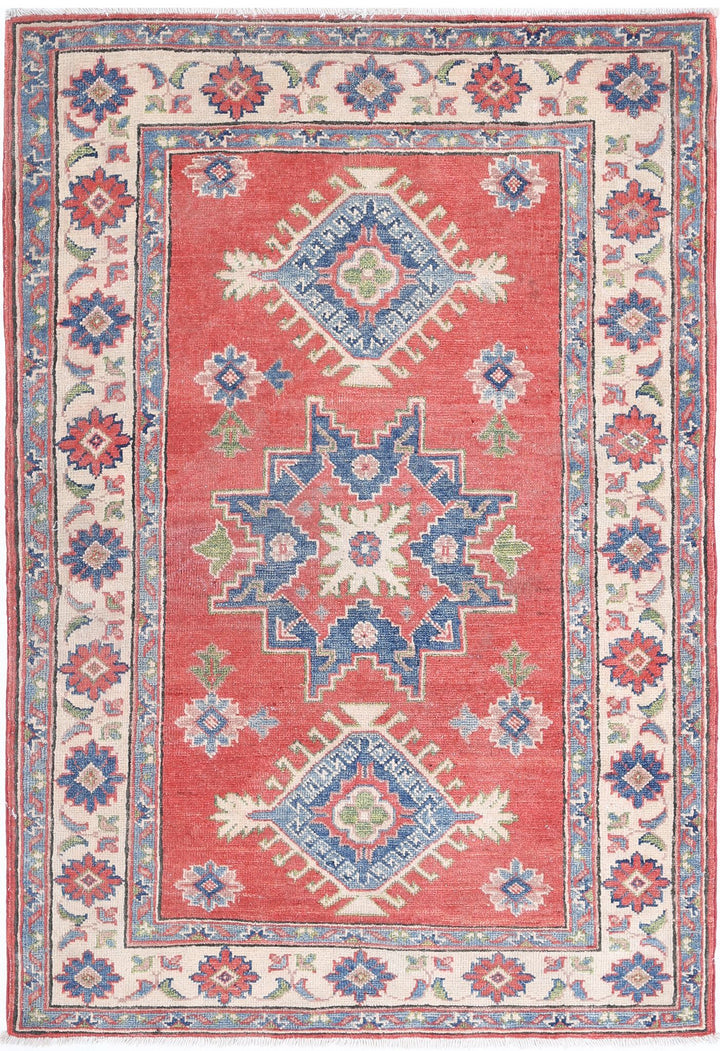Hand Knotted Tribal Kazak Wool Rug 3' 3" x 4' 9" - No. AT94632