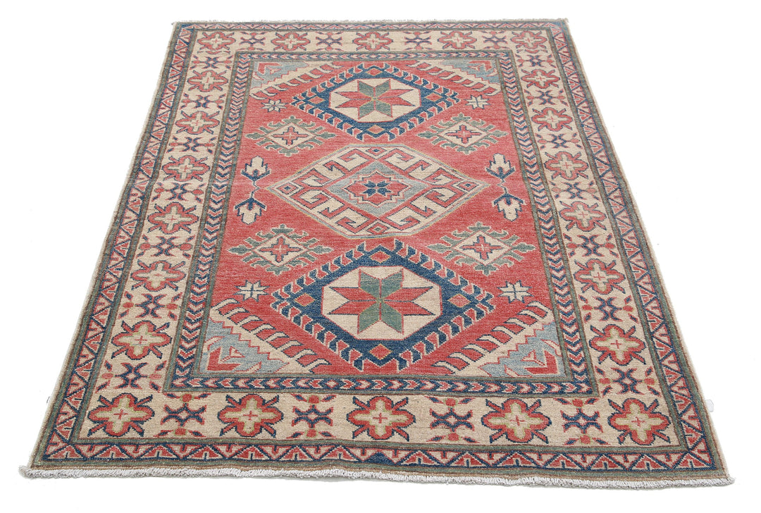 Hand Knotted Tribal Kazak Wool Rug 4' 0" x 5' 4" - No. AT93520