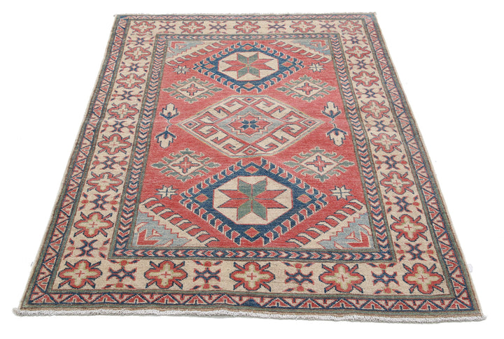 Hand Knotted Tribal Kazak Wool Rug 4' 0" x 5' 4" - No. AT93520