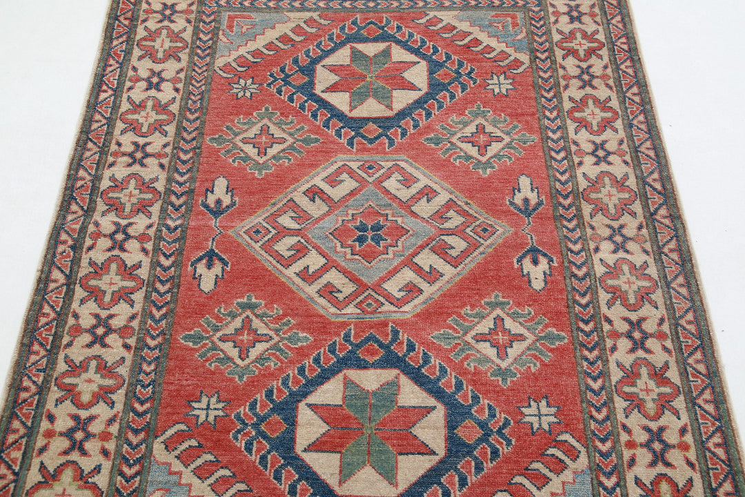 Hand Knotted Tribal Kazak Wool Rug 4' 0" x 5' 4" - No. AT93520