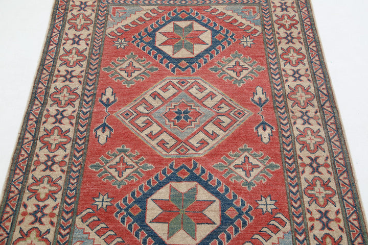 Hand Knotted Tribal Kazak Wool Rug 4' 0" x 5' 4" - No. AT93520