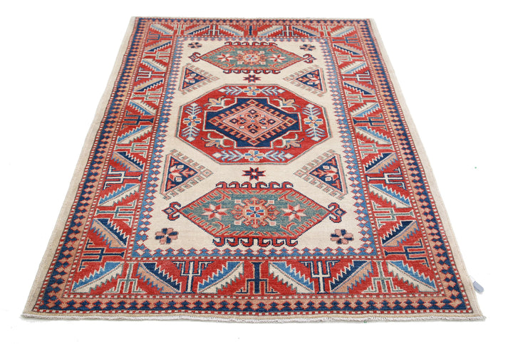 Hand Knotted Tribal Kazak Wool Rug 4' 2" x 6' 0" - No. AT10063