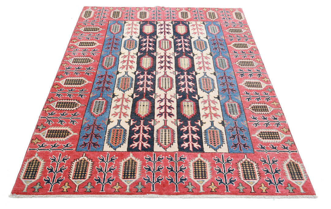 Hand Knotted Tribal Kazak Wool Rug 4' 11" x 6' 7" - No. AT63614