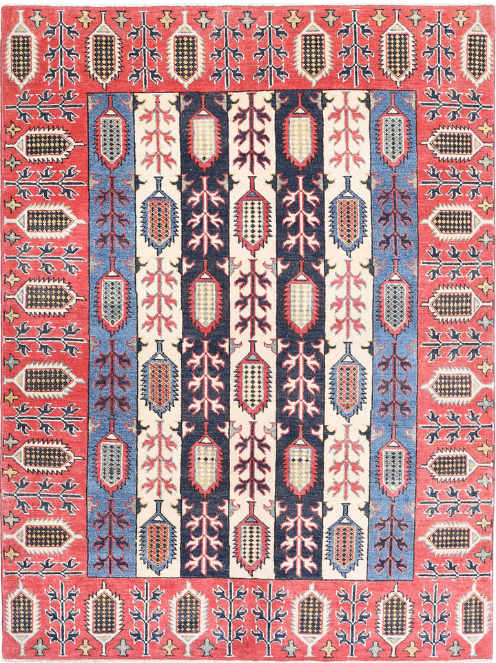 Hand Knotted Tribal Kazak Wool Rug 4' 11" x 6' 7" - No. AT63614